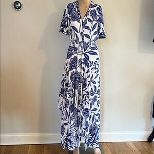 Poupette St. Barth Blue and White Botanical Maxi Dress